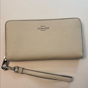 Coach Light Sage Pebbled Leather Long Zip Around Wallet